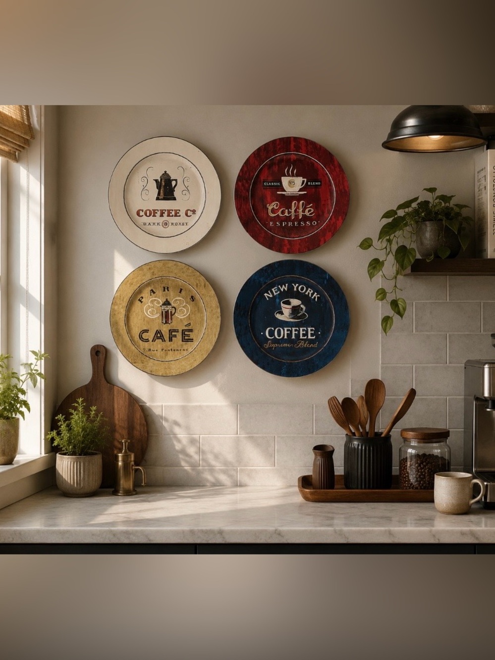 Y2K Coffee Break Set of 4 Hanging Plates Wall Decor